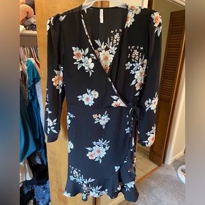 Black, floral wrap dress